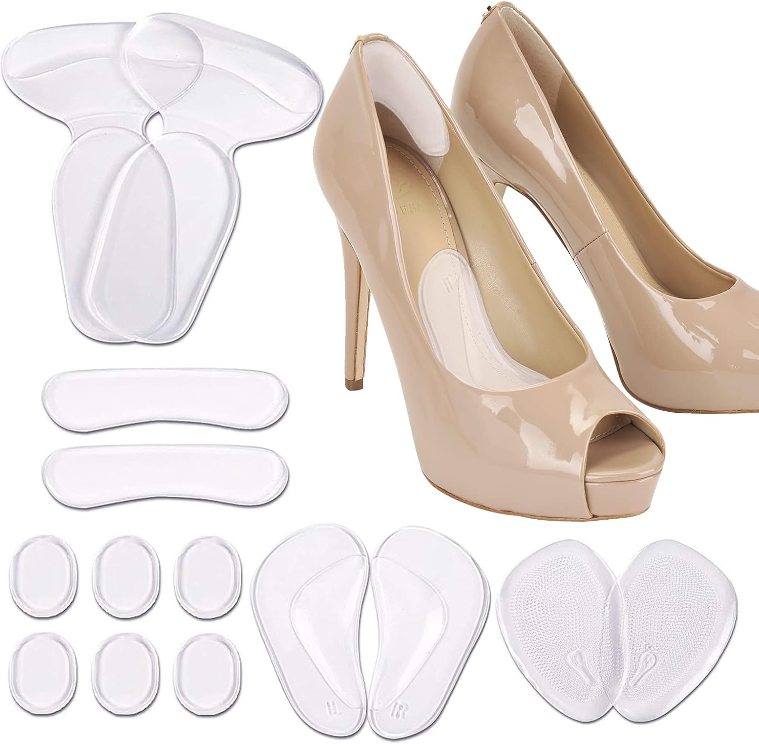 Nuqin 14Pcs Transparent Silicon High Heel Cushion Pads for Pain Relief