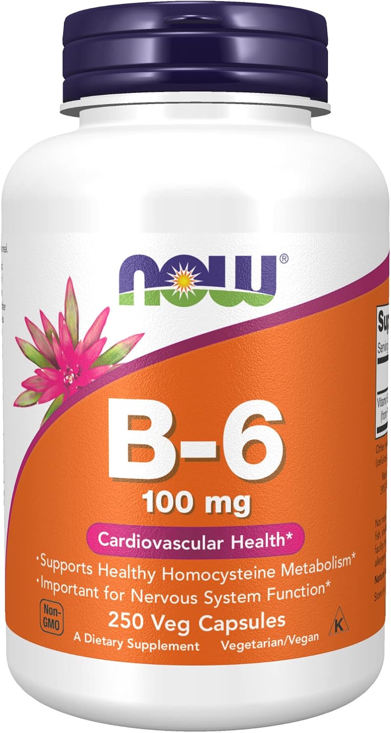 NOW Supplements, Vitamin B-6 (Pyridoxine HCl) 100 mg, Cardiovascular Health*, 250 Veg Capsules