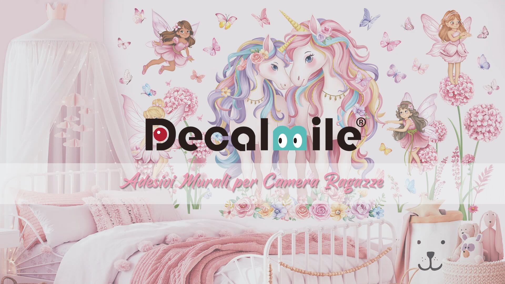 Adesivi Murali Unicorno Per Bambine LUCKY RAINBOW – Set 70x80 Cm Con Principesse, Fiori E Stelle Per Cameretta