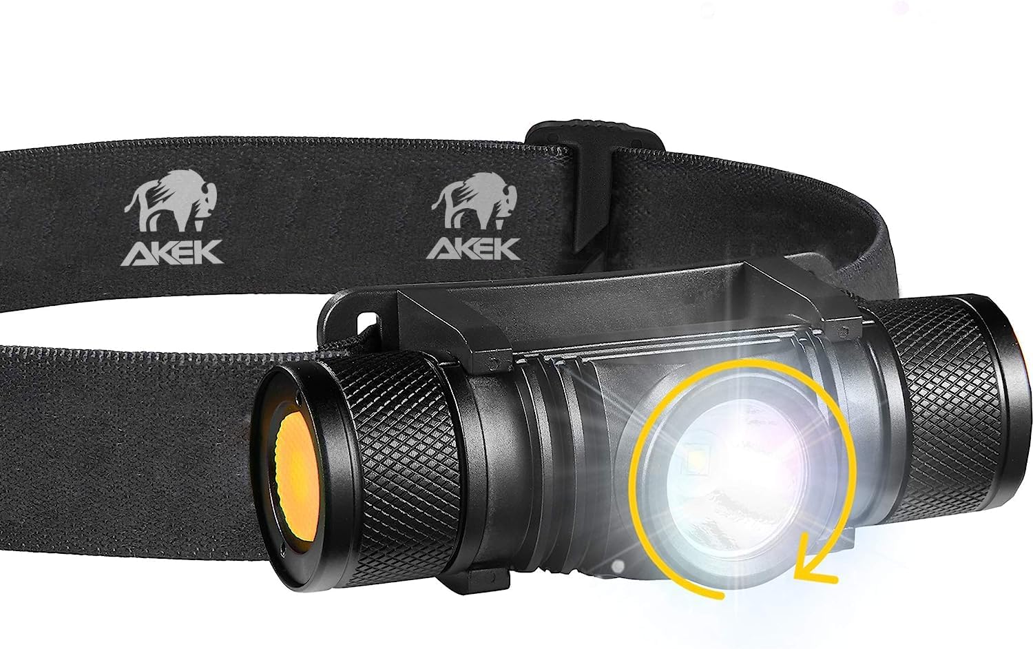 Akek Bright Rechargeable Headlamp, Strong Aluminum, Waterproof, Adjustable, Hands-Free Lighting for Camping, Hiking, Hunting - Durable with Long-Lasting Battery