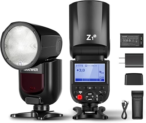 NEEWER Flash de cabeza redonda Seedlite compatible con Nikon, flash de cámara 76Ws 2.4G Z1-N con flash de potencia completa HSS 480 de 18000s,