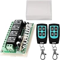 Aubric 12V 4CH Wireless Relay Remote Control Switch 433MHz Kit - 2 Remotes for Lights, Garage Doors, Gates, Motors & DIY Automation