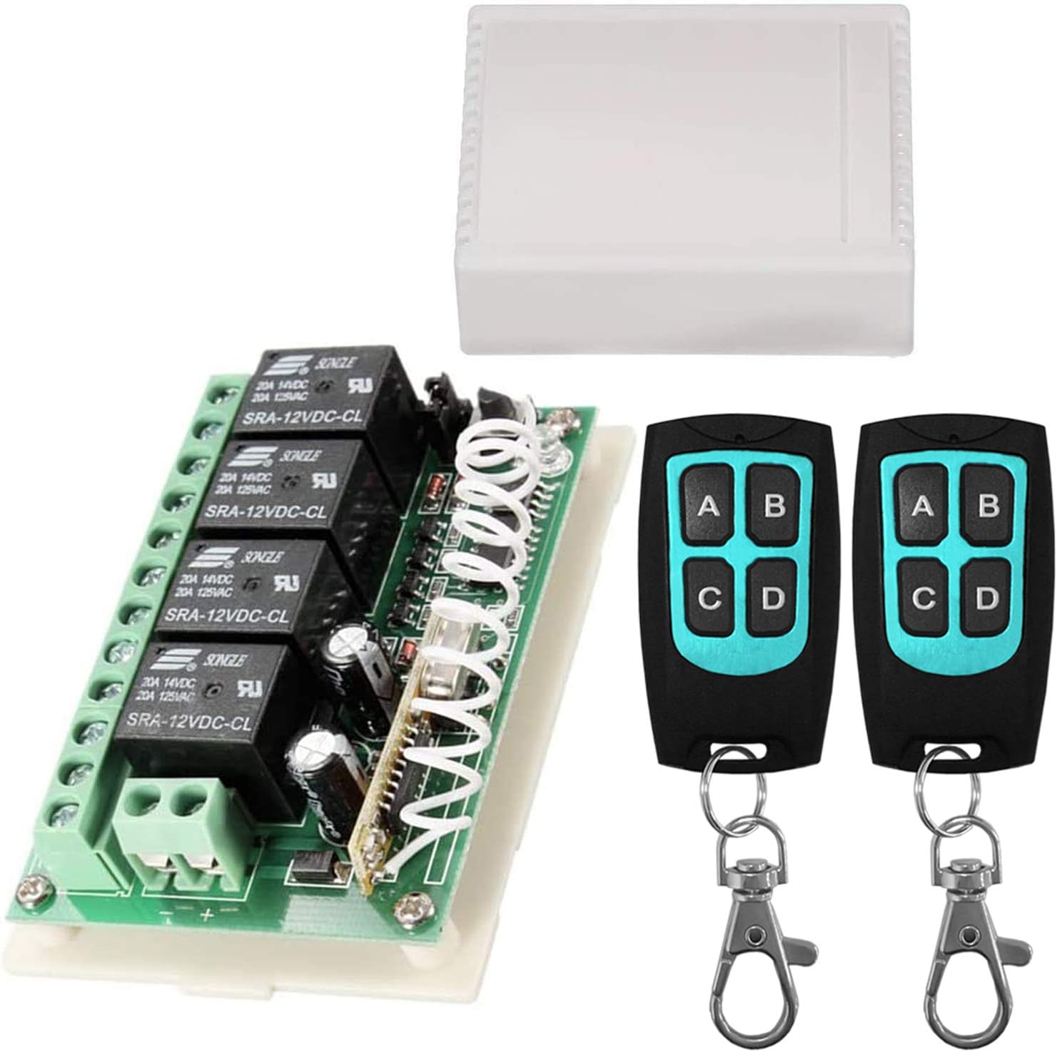 12V Relay Remote Switch Wireless RF Remote Control Switch 4 Channel Relay Module 433Mhz Transmitter Receiver Kit Universal Remote Controller for Lights Ceiling Fan Garage Door Opener Gate Car & More