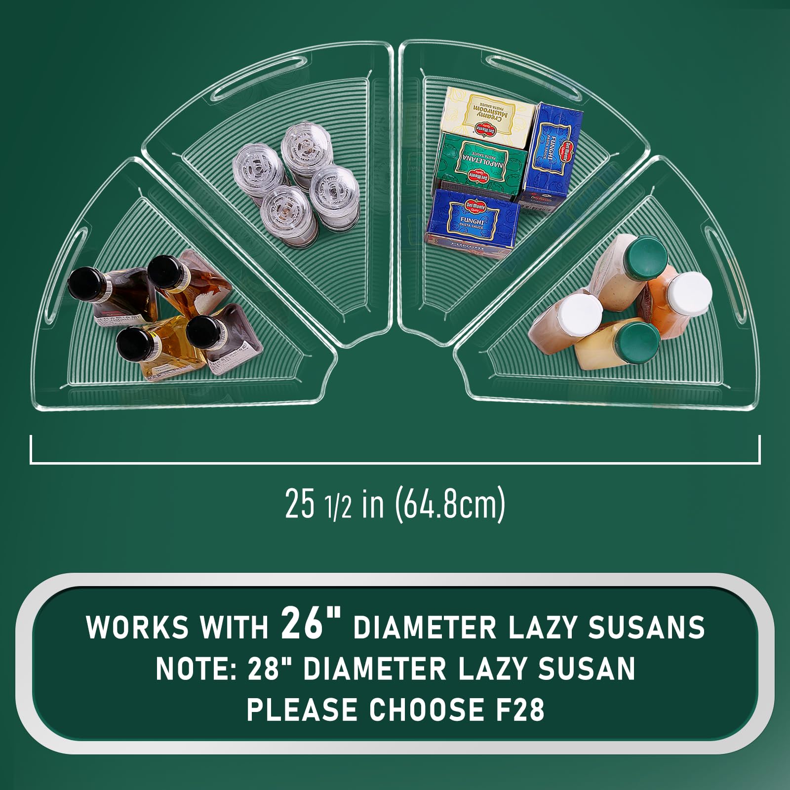 JEISSLIA Lazy Susan - Contenedores organizadores de gabinete, 10.2 x 9.4 x 4 Pulgadas, Almacenamiento de gabinete de Cocina de plástico Transparente, cuña de 1/8, Apto para Alimentos, sin BPA, con