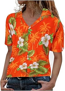 Womens Hawaiian Short Sleeve Shirt, and Printed 3/4 Sleeve Shirt Fall Top
