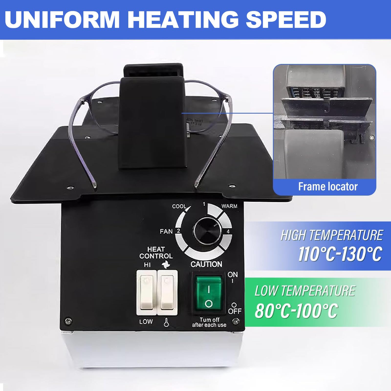 Grzeźnik Ramy Okularów, 1500 W Optyczne Szklanki Podgrzewacza Ramy, Sprzęt Do Ogrzewania Okularów, Przełączanie Na Gorąco I Zimno, 80 ℃ -130 ℃ Regulowana Temperatura Do Regulacji Ramy Okulary