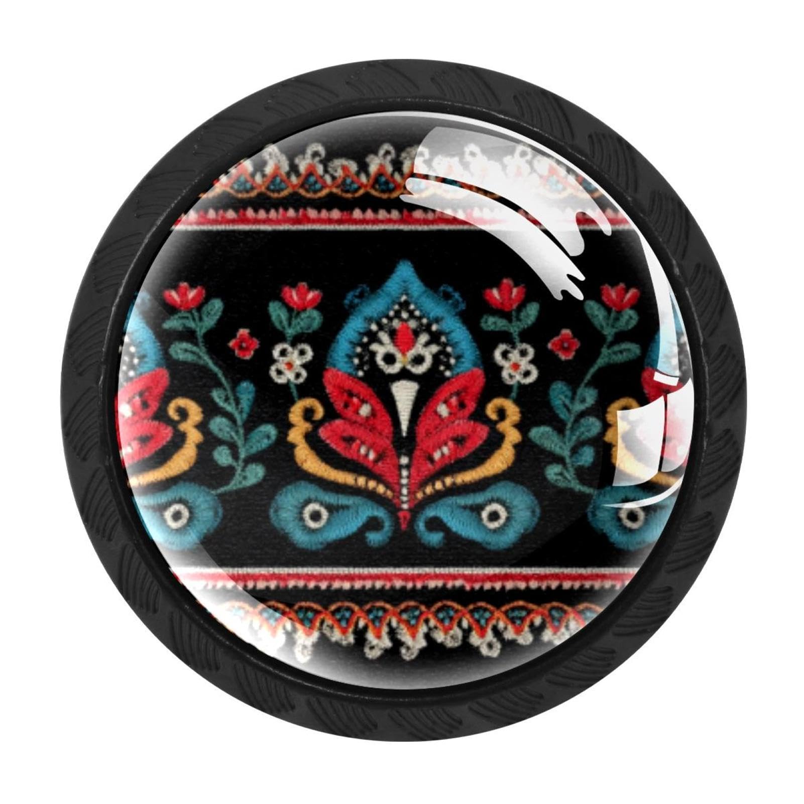 CHENZZZZ Motifs African Boho Paisley Floral (46) Drawer Knobs 4 Pack Crystal Dresser Knobs 35mm Glass Cabinet Knobs for Home Office Bathroom