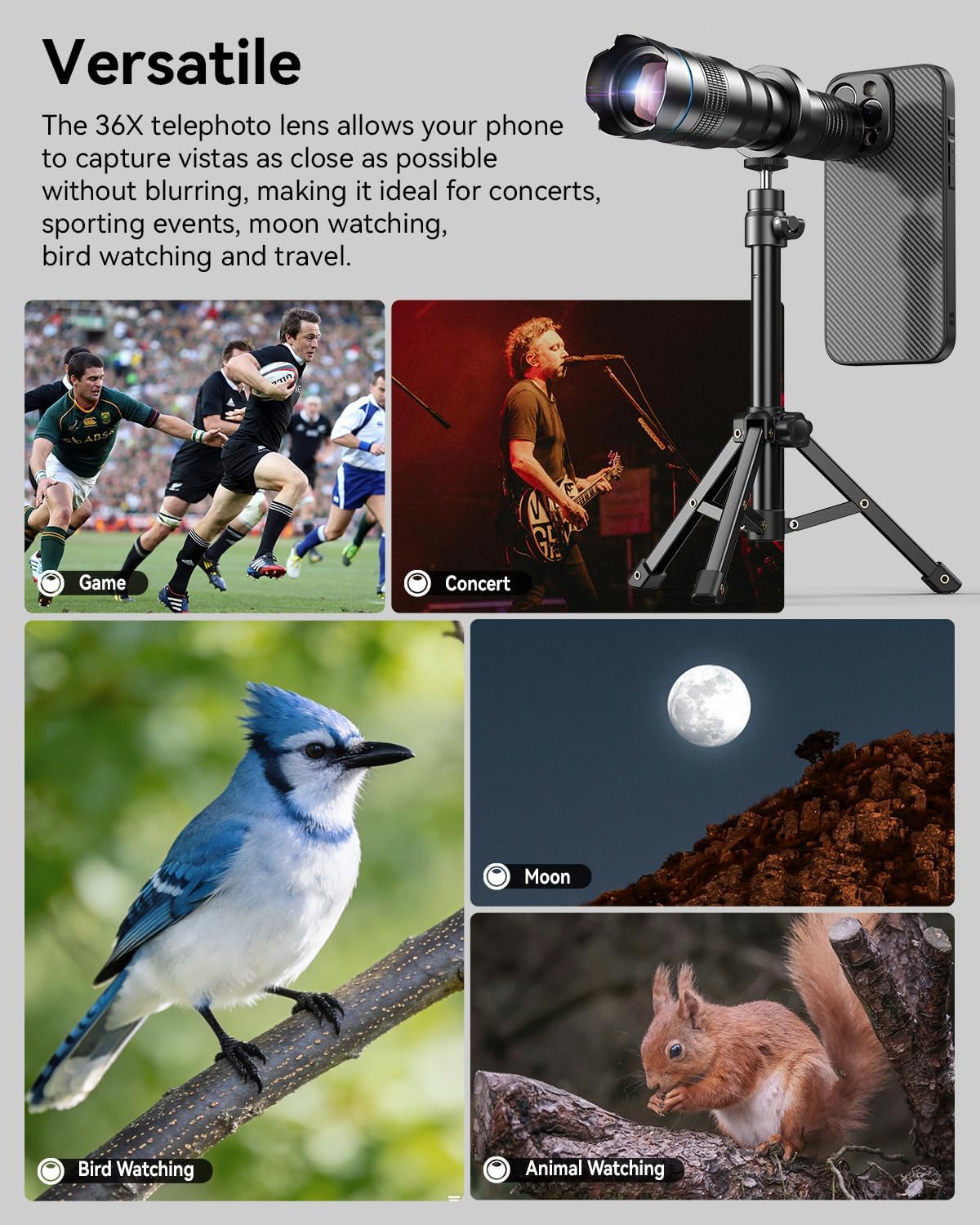 Evil eye 36X Telephoto Lens for iPhone 16 Pro Max, High Power HD Telephoto Phone Lens with Tripod, Phone Lens Attachments for Travel, Concert, Exploration