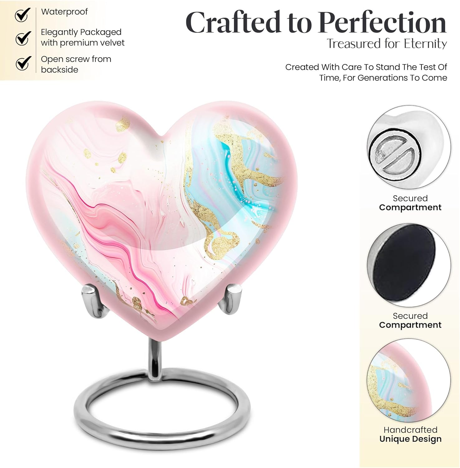 Pastel Rainbow Marble heart Urns For Human Ashes, Urn For Ashes For Women, Urns For Human Ashes Adult Man, Keepsake Urns For Human Ashes, Miniature Urns For Human Ashes (Size - 3 Inch, 1 Pcs)