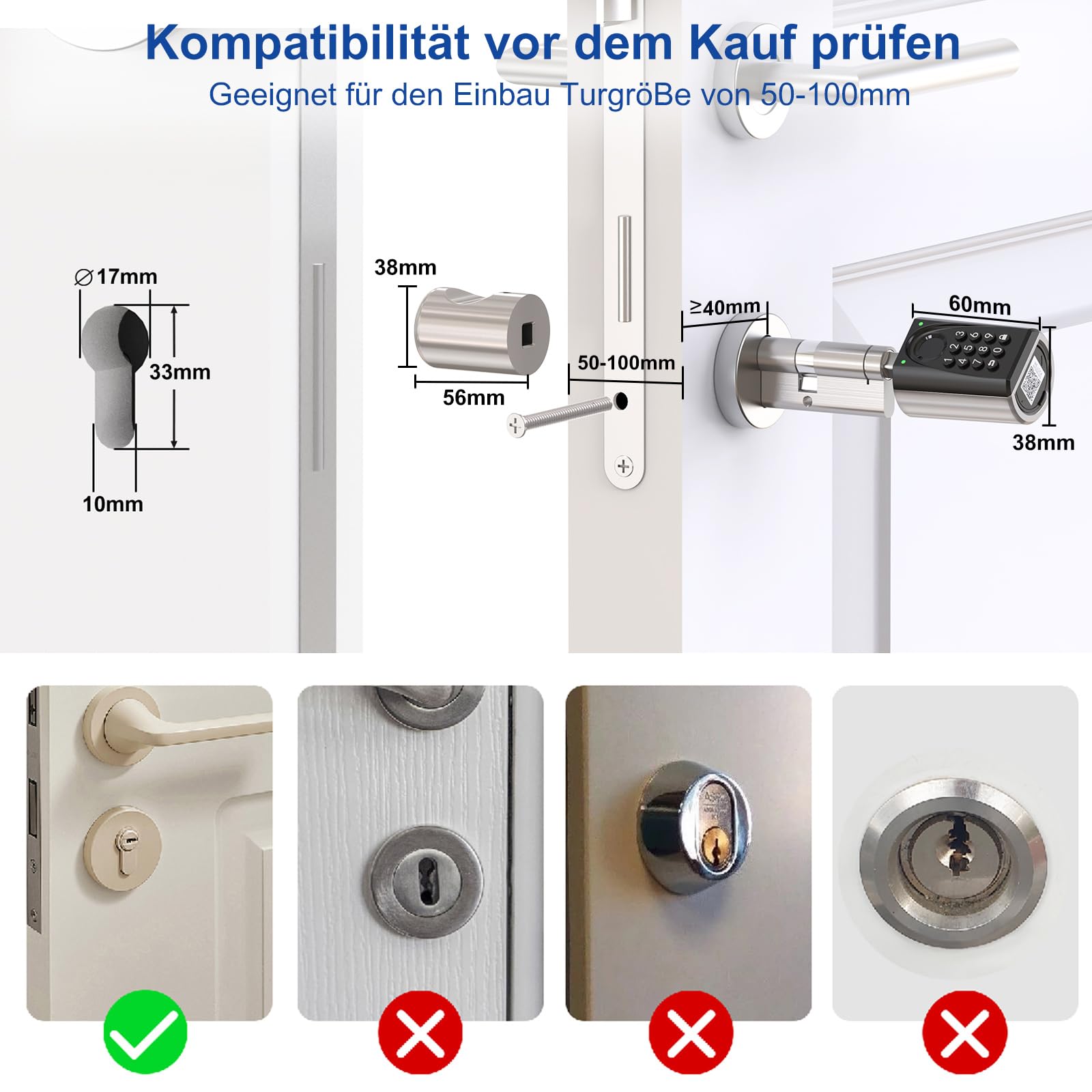 WELOCK U41 PRO Elektronisches Türschloss Fingerabdruck | mit Passwort,RFID Karte,APP und WiFi,Fingerabdruck Schloss Haustür,Schließzylinder für Türen von 50-100mm,Smart Lock