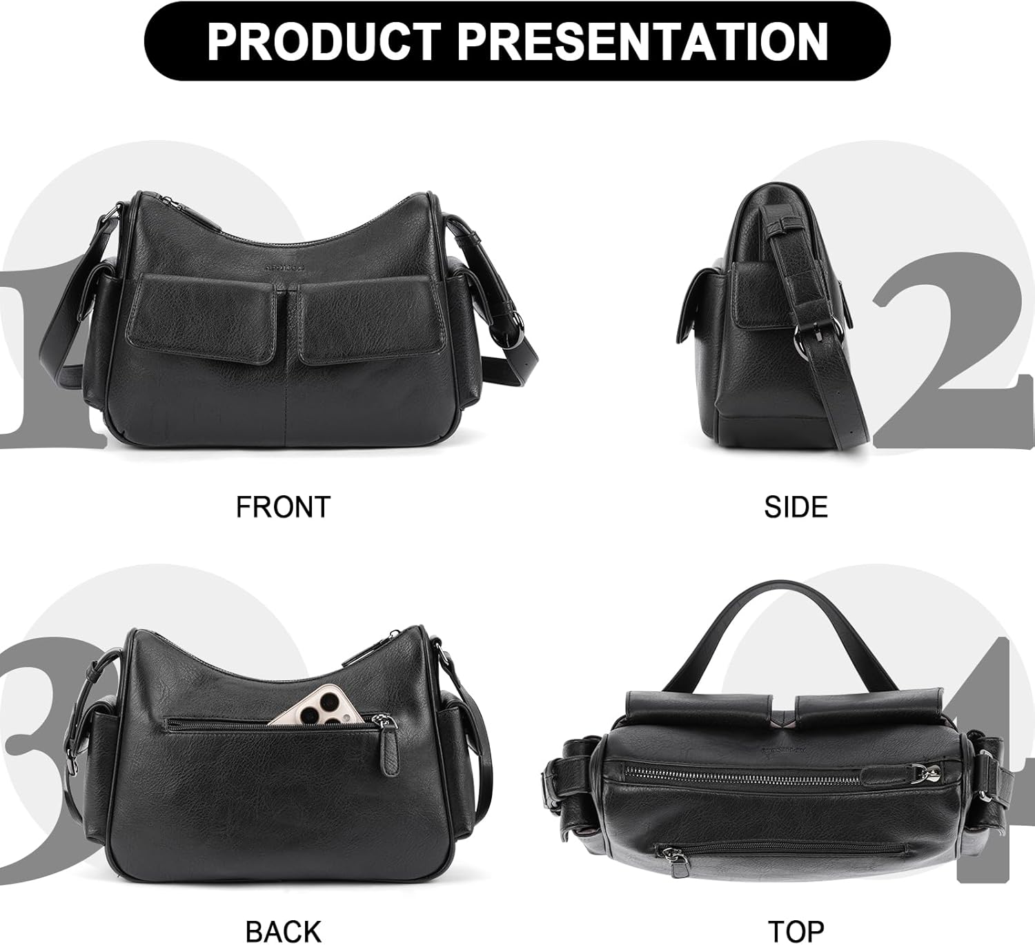 APHISON Shoulder Bag for Women, Vegan Leather Purses Bags for Ladies Trendy, Multi Pockets Handbags
