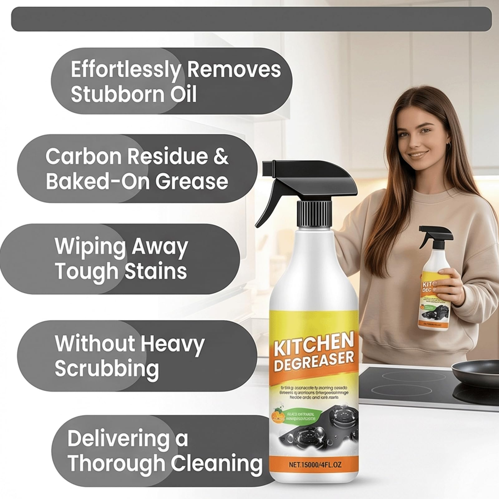 Lemon Fresh Scent Kitchen Degreaser Foam Cleaner Spray - Kitchen FoamCleaner & Dégraissant, bez spłukiwania wielopowierzchniowy środek do czyszczenia piany, usuwa tłuszcz, zmatowienie, olej (5 szt)
