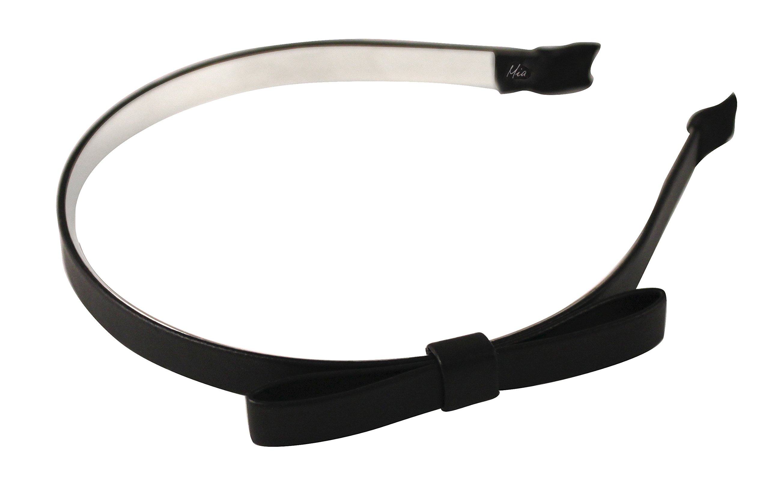 Mia Black Faux Leather U-Shaped Thin Headband Chic Hair Accessory for Women, Teens, Girls - Black