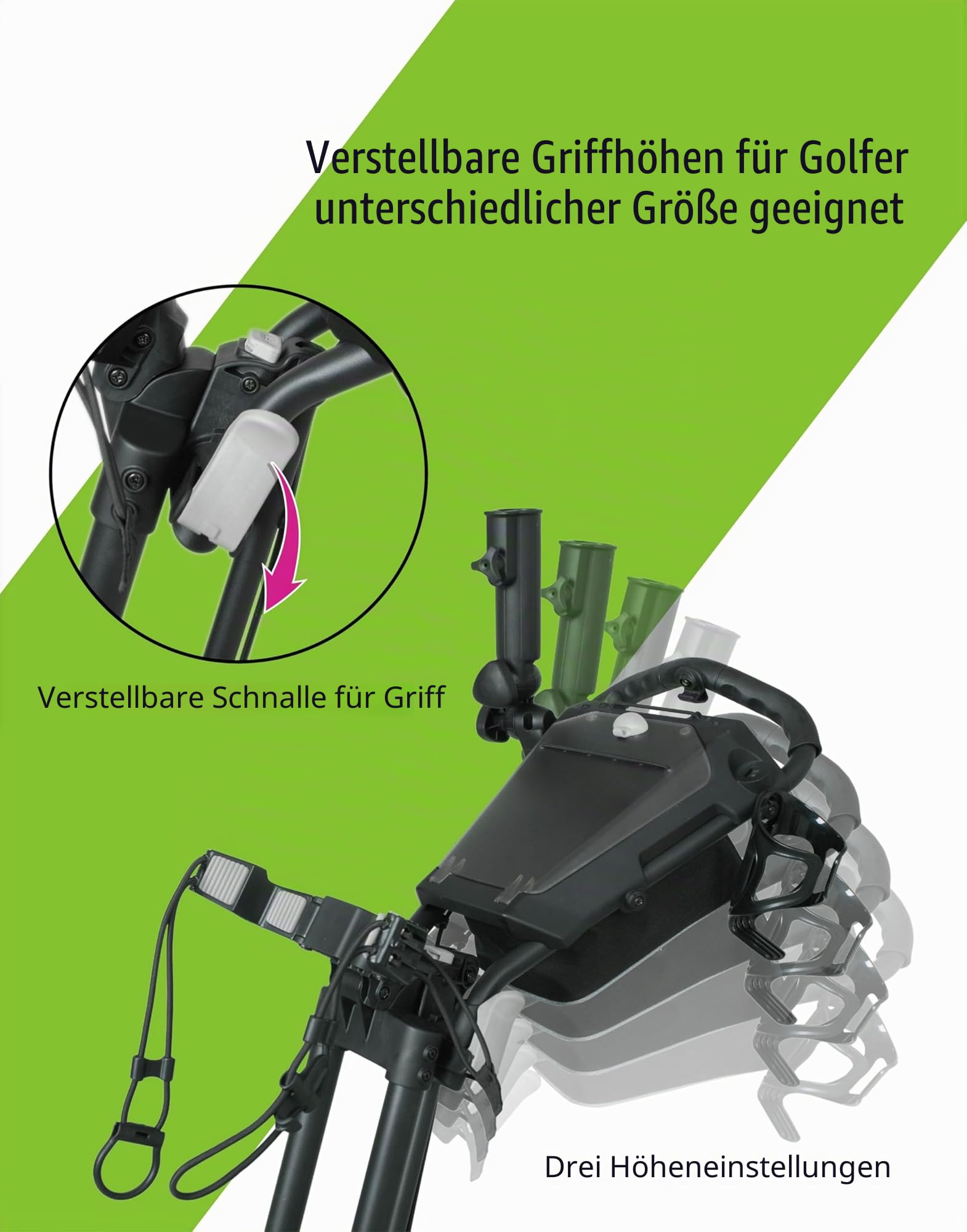 Newfly DREI Rad Golf Tasche Handcart, kompakt, vollautomatisch faltbar, Ultra leicht, minimale Faltbare Größe, Scorecard, Regenschirm Stand