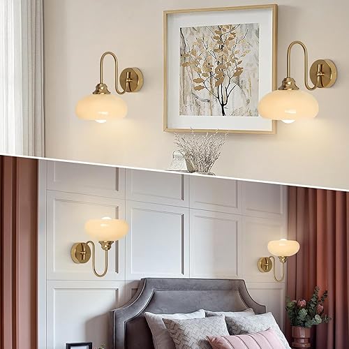 Miniatura 4 de KCO Iluminación de mediados de siglo moderna lámpara de noche montada en la pared latón dorado aplique de pared globo de vidrio tocador lámpara