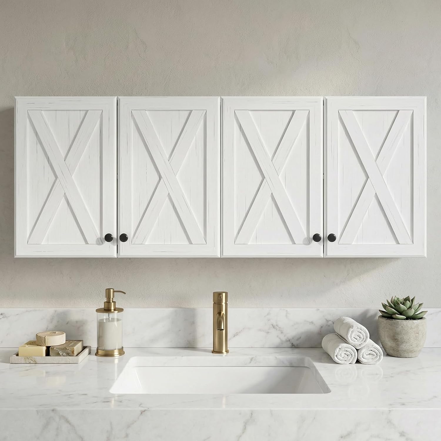 NEWOWNDS Farmhouse Kitchen Cabinets Wall Mounted,Laundry Wall Cabinets,Wall Cabinet Storage with Adjustable Shelves for Laundry, Bathroom,Garage,Kitchen
