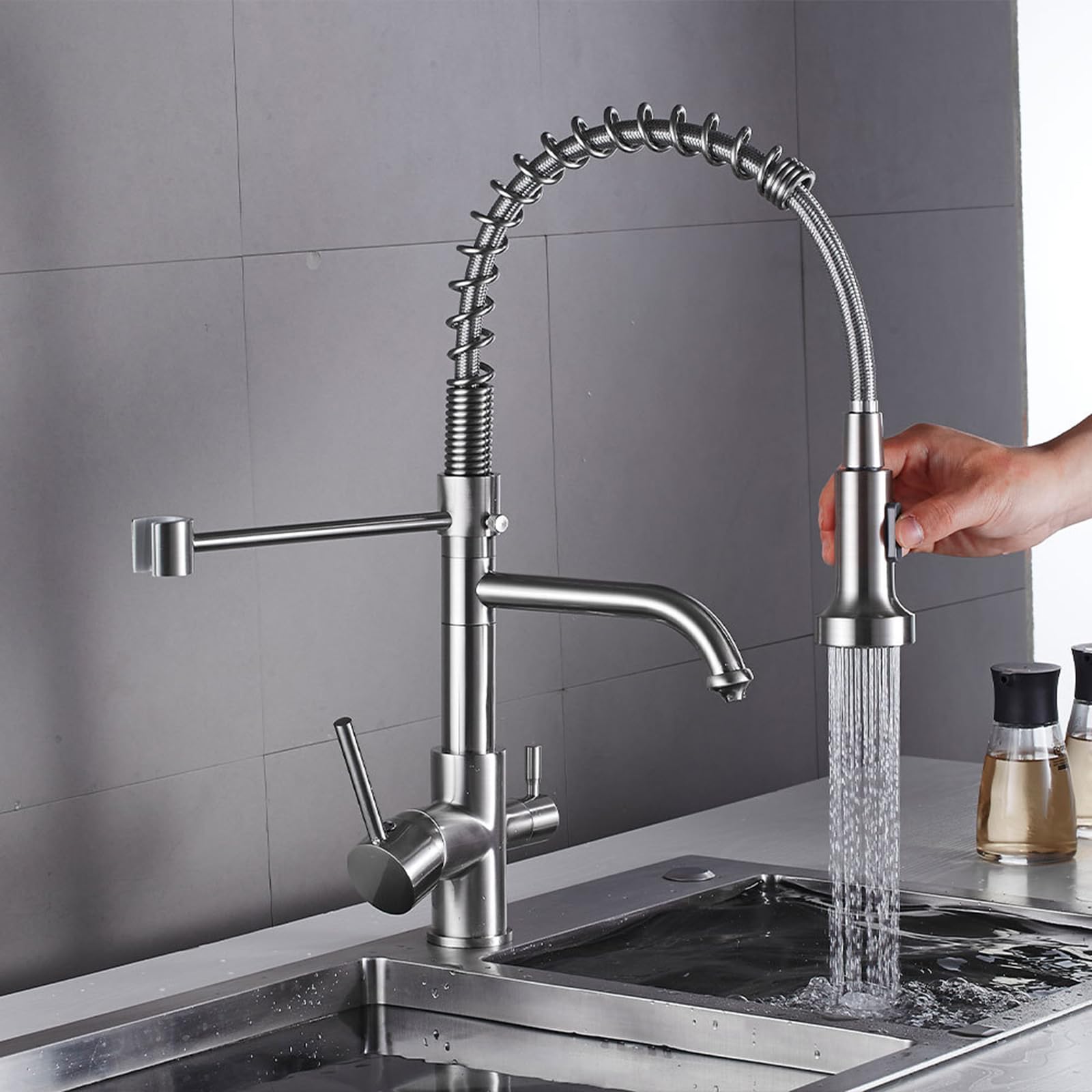 Mitigeur Cuisine 3 Voies Osmoseur Rotatif Eau Froide et Chaude Laiton Robinet Evier de Cuisine-Noir