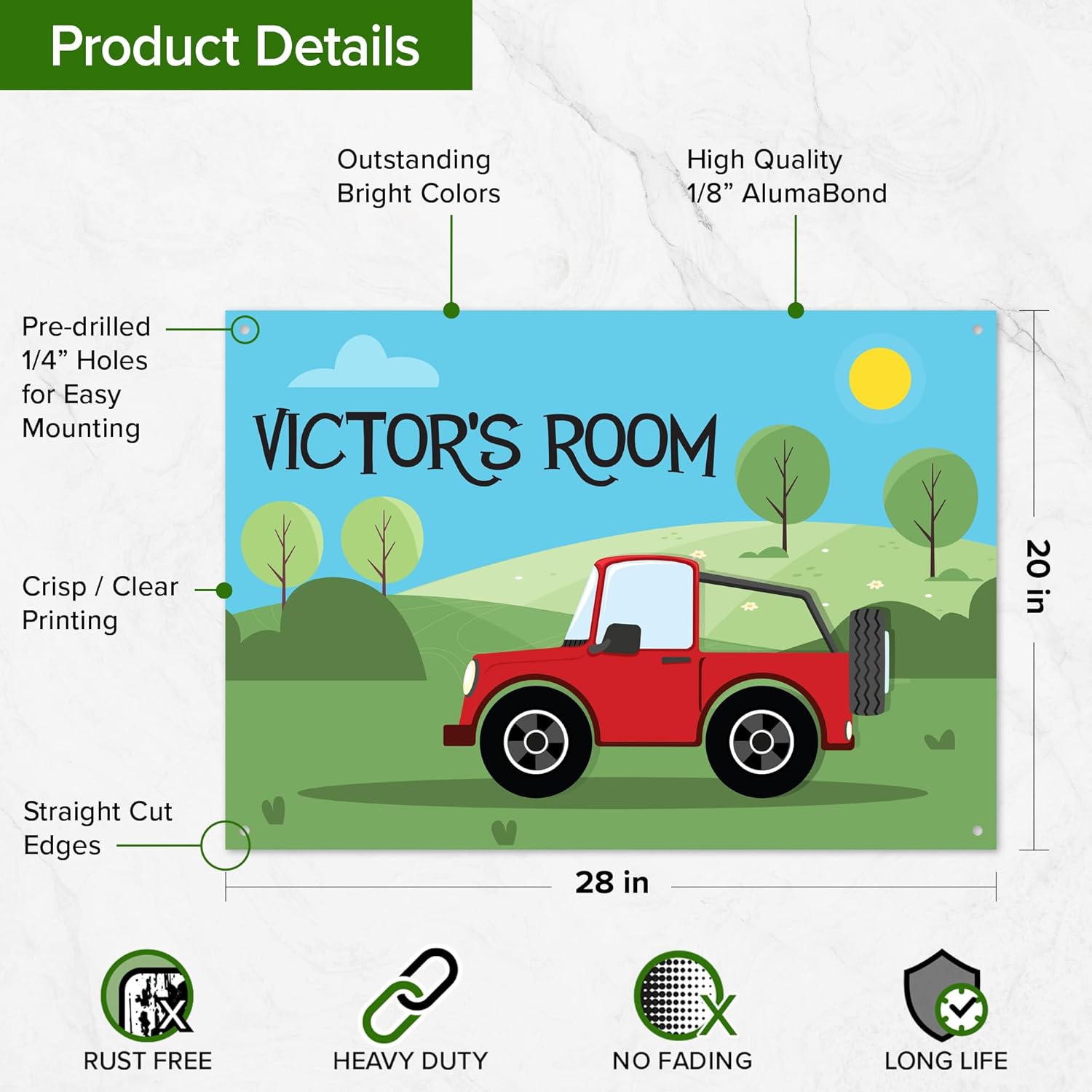 Customized Kid Room Sign, Personalized Name For Bedroom Nursery Room Wall Decor Kids With Jeep Sign, 20x28 Inches, Rust Free ACM, Fade Resistant, Made in USA by My Sign Center