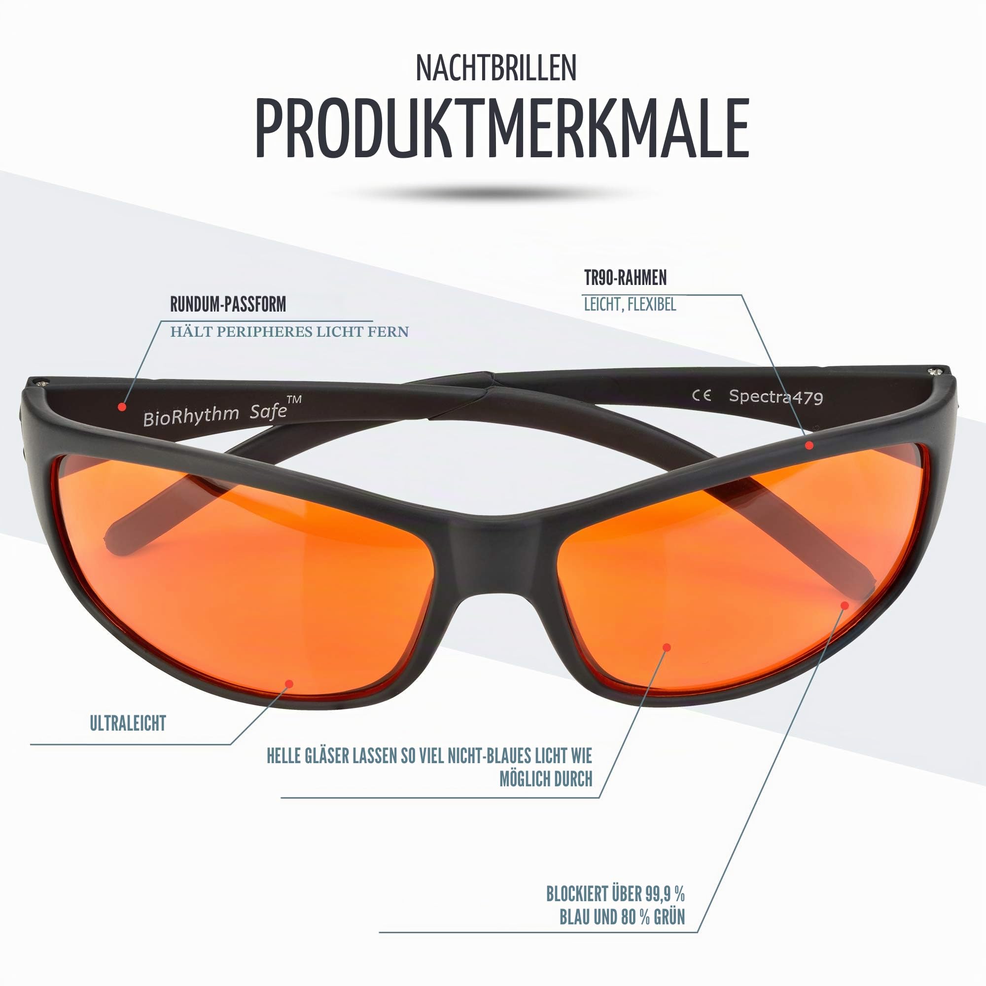 Blaue blockierende bernsteinfarbene Brille für den Schlaf, Nacht-Augenbekleidung, spezielle orange getönte Brille hilft Ihnen, Ihre Augen zu schlafen und zu entspannen