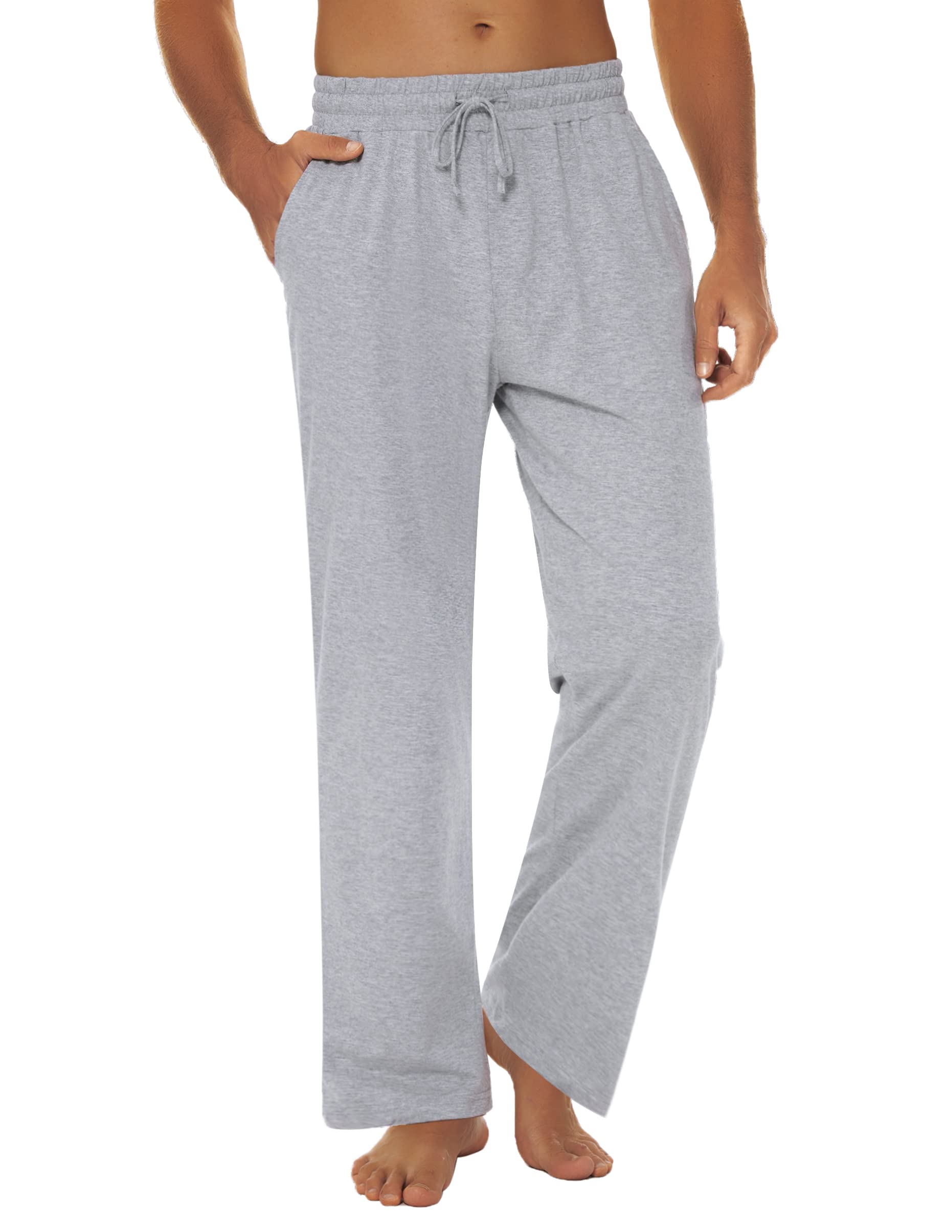 Marvmys 100% katoenen heren lange pyjamabroek, effen kleur, slaapbroek, huisbroek, vrijetijdsbroek, yogabroek met riem en zakken, zwart, XL