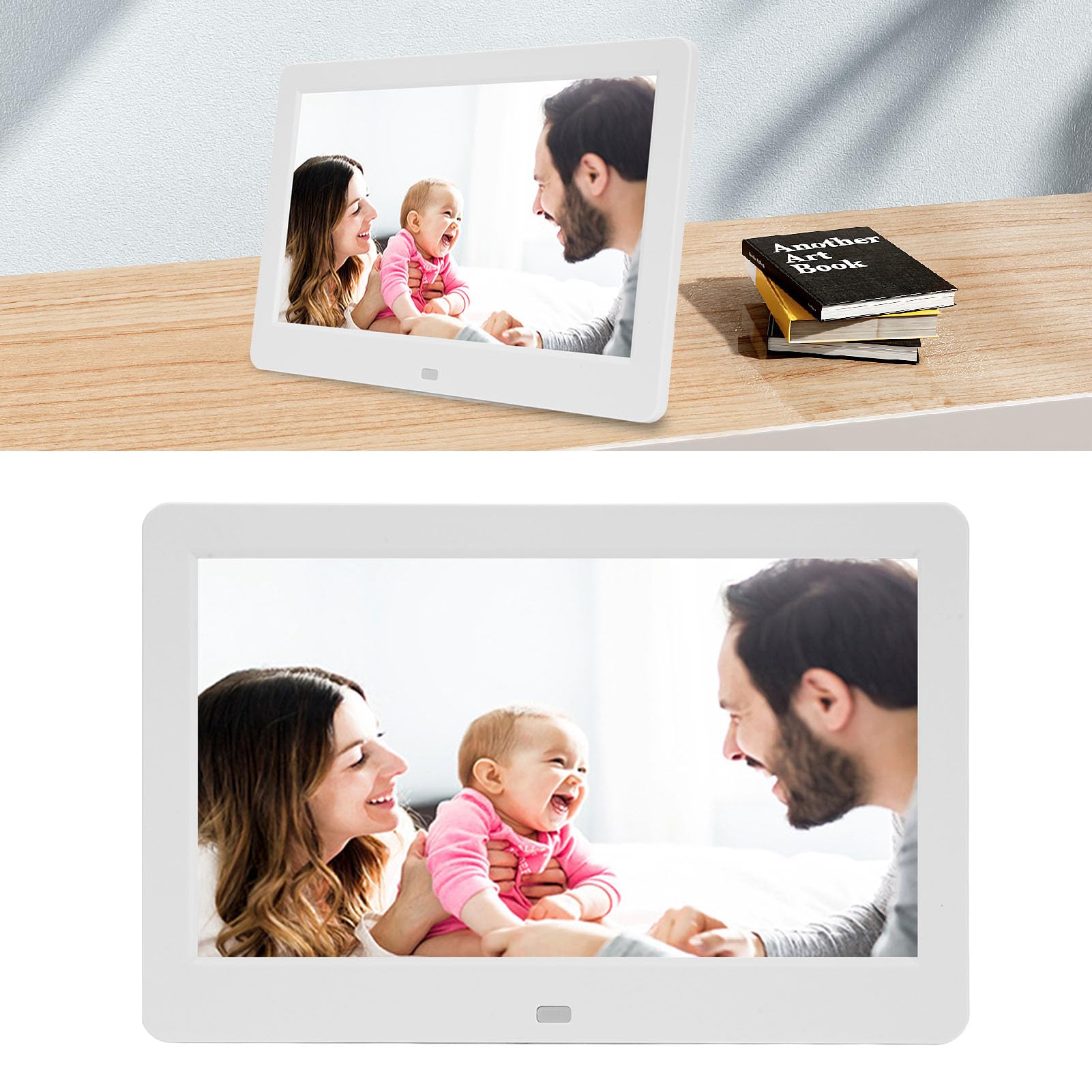 Frame di Foto Digitale da 10 Pollici, Cornice Fotografica Digitale 1080P HD, Porta Altoparlante e USB Integrata, Condividi Foto/video Immediatamente Tramite App da Qualsiasi (Bianco)
