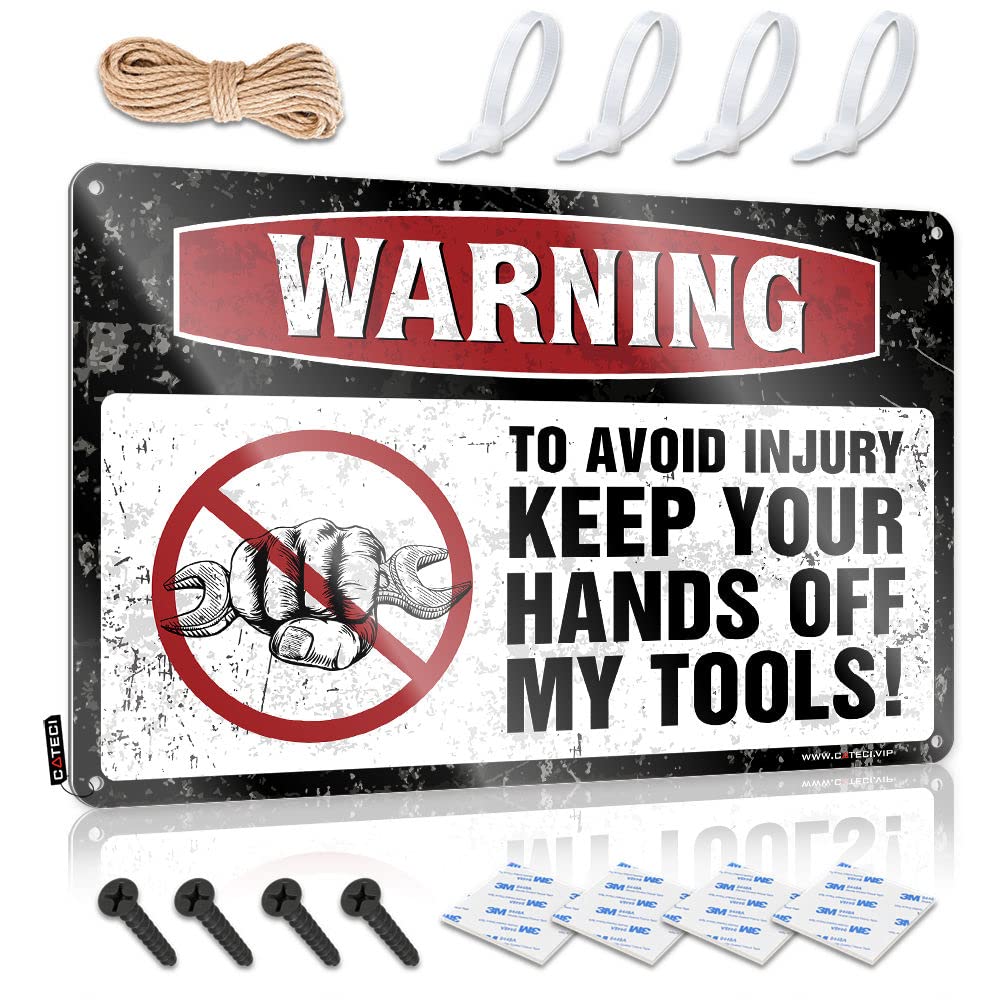 IBWNBBUSN Funny Alcohol Signs Warning To Avoid Injury Keep Your Hands Off My Tools ! Tin Sign Man Cave Signs For Men Bar Sign For Outdoor Bar(30X40CM)