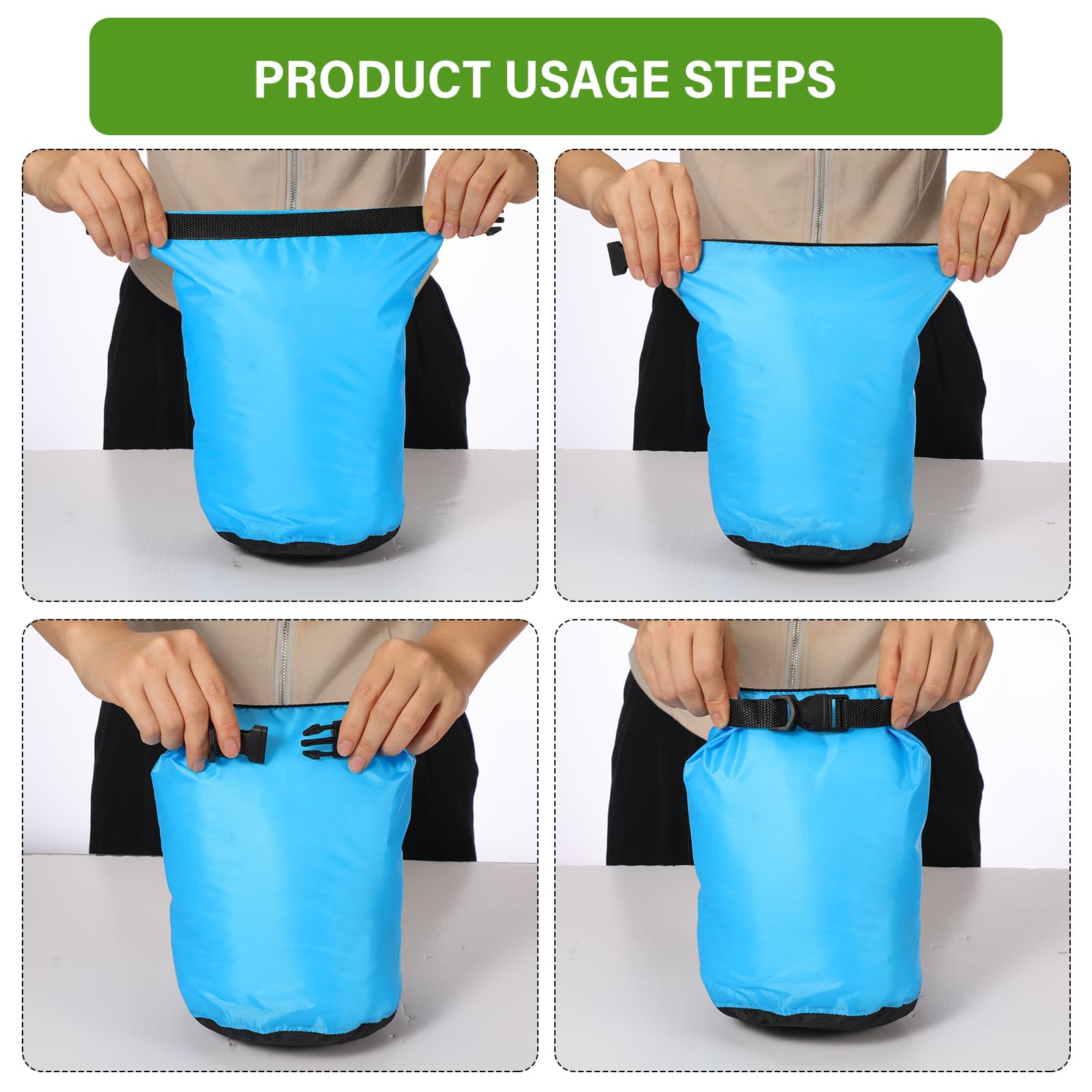 6 bolsas impermeables ligeras para exteriores, 35 L, 20 L, 15 L, 10 L, 5 L, 3 L, bolsa impermeable para barco, kayak, mochilero, senderismo, camping, rafting (color fluorescente)
