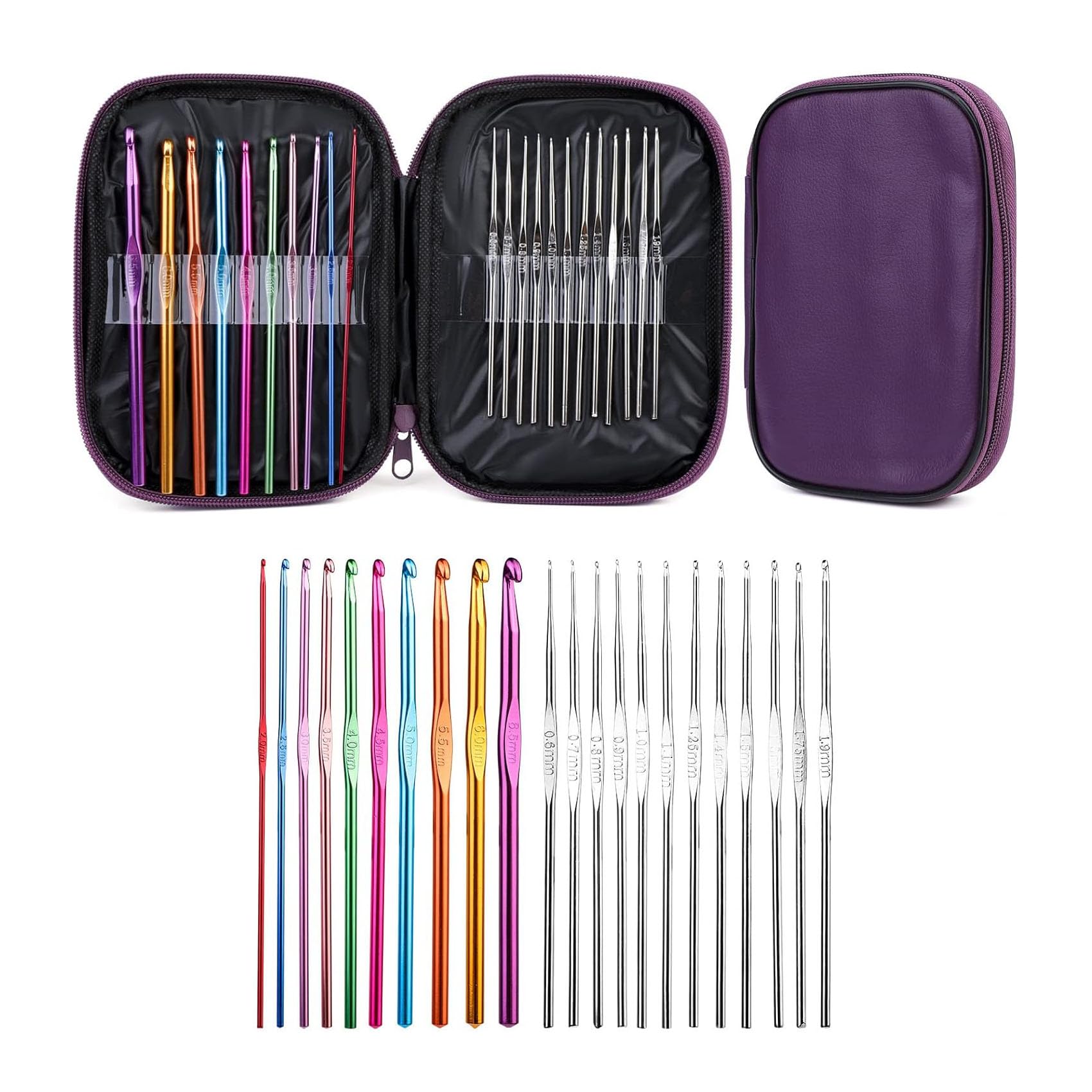 GEMSY Crochet Hook Set with Multi Color Bag | Hard-Anodized Aluminium Handle Hook for Embroidery | Ultimate Sewing, Craft, Sweater, Woolen Cloth, Yarn, Thread | Quality Needles Kit for Knitting - DIY Pack of 22-image-41