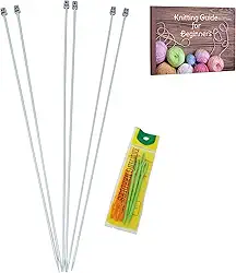 Agulhas de tricô de metal de ponta única de 40 cm, 3 pares, tamanhos 4,6 e 7 (3,5,4 e 4,5 mm), e-book incl.