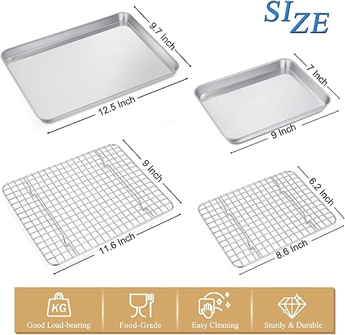 Miniatura 2 de P&P CHEF Juego de 4 bandejas para horno tostador con estantes, 4 unidades (2 sartenes + 2 estanterías), bandeja pequeña de acero inoxidable para