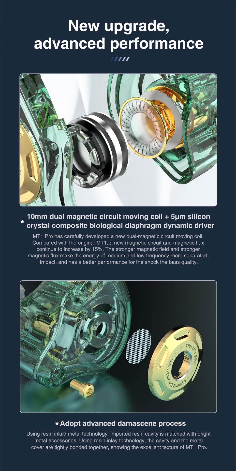 TRN MT1 PRO słuchawki douszne z podwójnym obwodem magnetycznym 10 mm, dynamiczne słuchawki 1DD, głębokie basy, słuchawki z redukcją szumów, do kościoła, odtwarzacza muzyki komputerowej