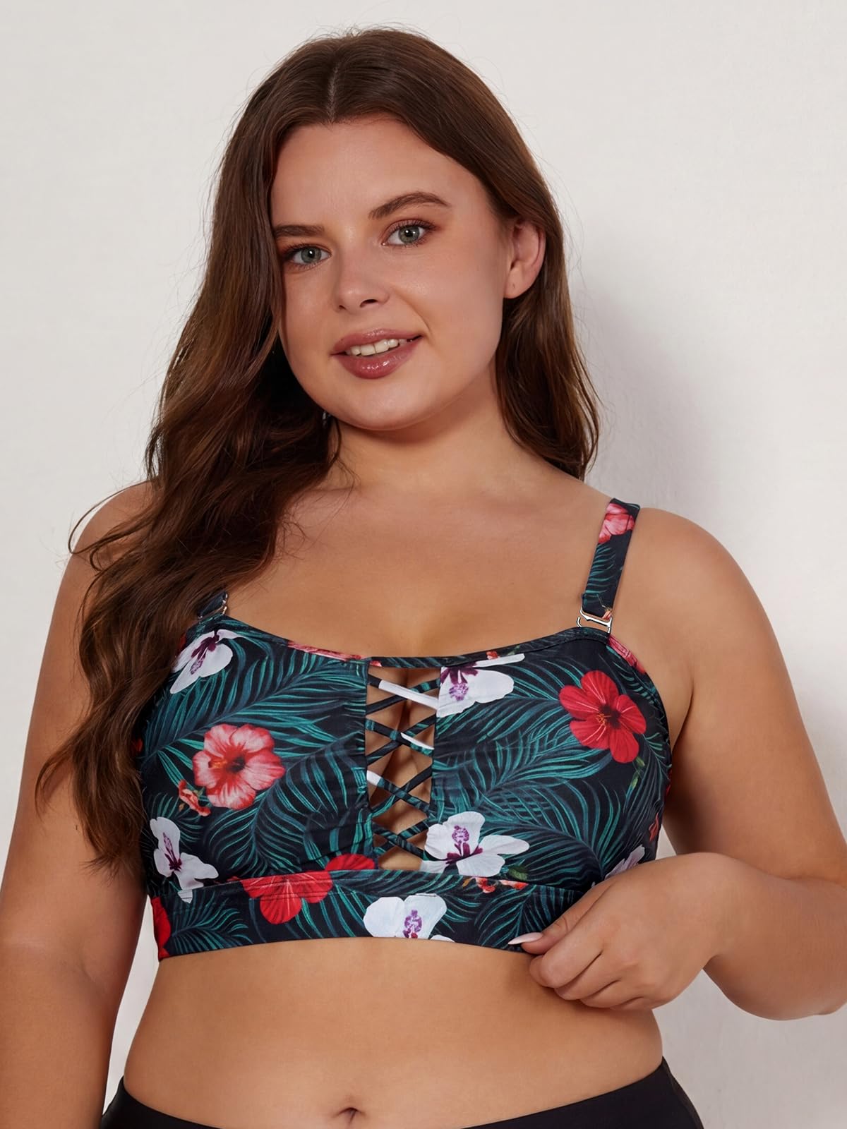 SHEKINI Haut de Maillot de Bain Bandeau Femme Grande Taille Bikini Top avec Rembourrage Amovible Haut de Bikini Sport Push Up Sexy Bikinis