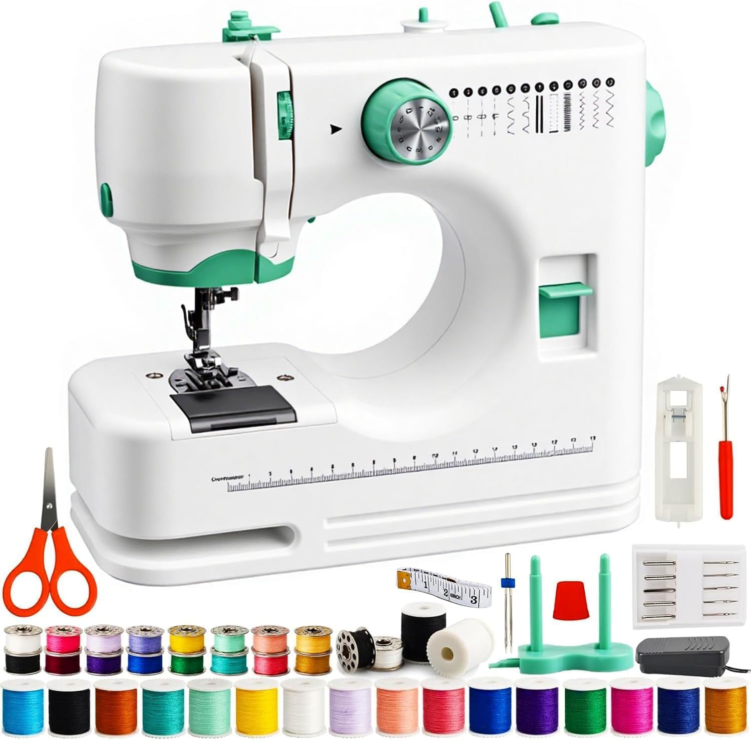 Mini Sewing Machine for Beginner by Astrophos (Sewing Supplies set included) - Small Sewing Machines with Two Needle Types, Two Speeds, LED Sewing Light, Foot Pedal AP-073-A1