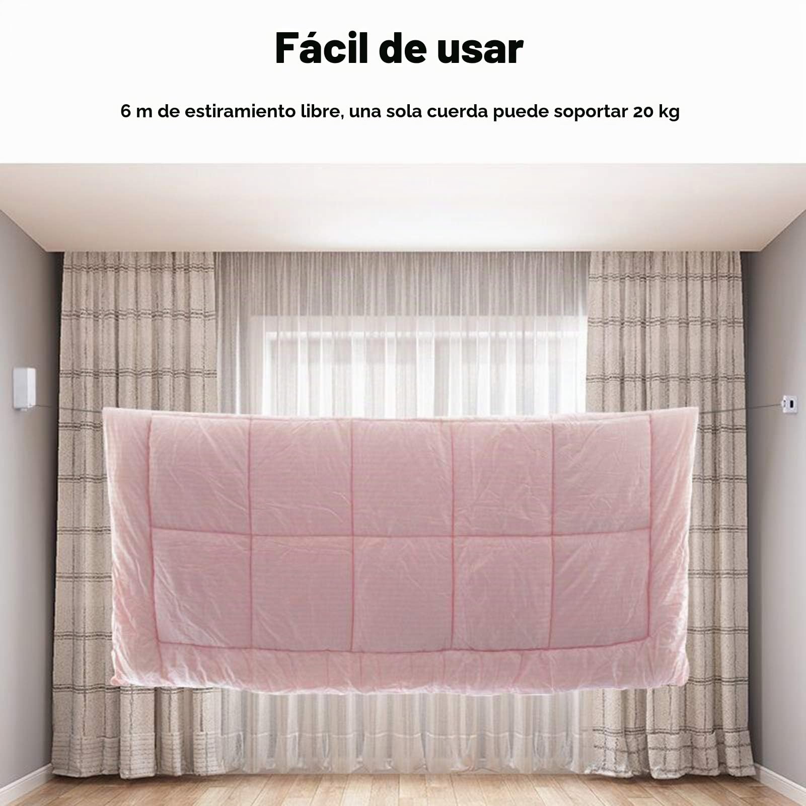 Tendedero Retráctil Exterior Línea de Lavado Ajustable Montado en la Pared 6 Metros Acero Inoxidable Tendedero de Ropa Resistente Cuerda de Secado para Interiores Hotel Terrazas Balcones