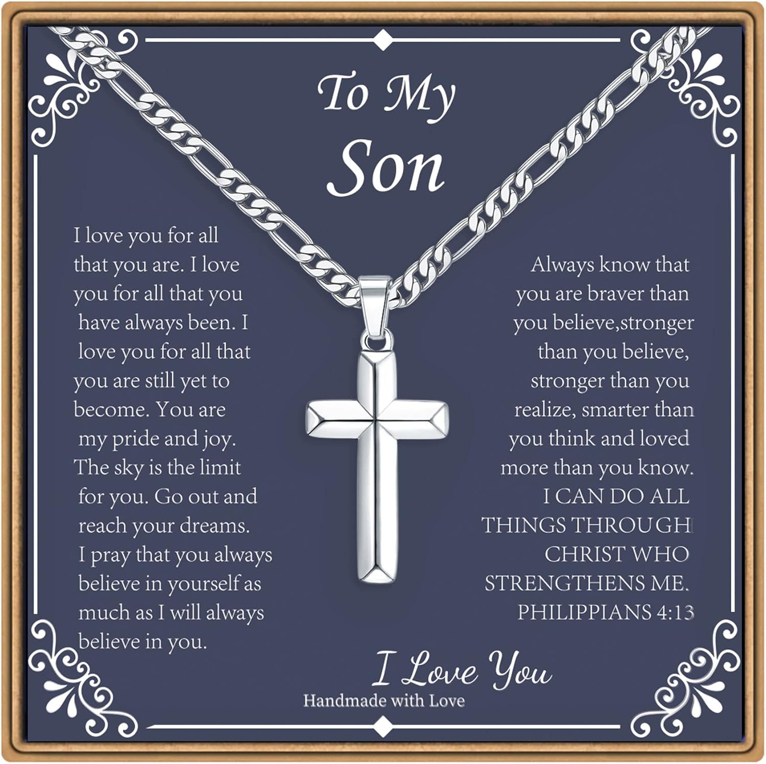 IEFLIFE Cross Necklace Gifts for Men, Silver/Black/Gold Cross Necklace, Figaro Chain for Men, Fathers Day Christmas Baptism Religious Christian Gift for Dad Son Grandpa Boyfriend Husband