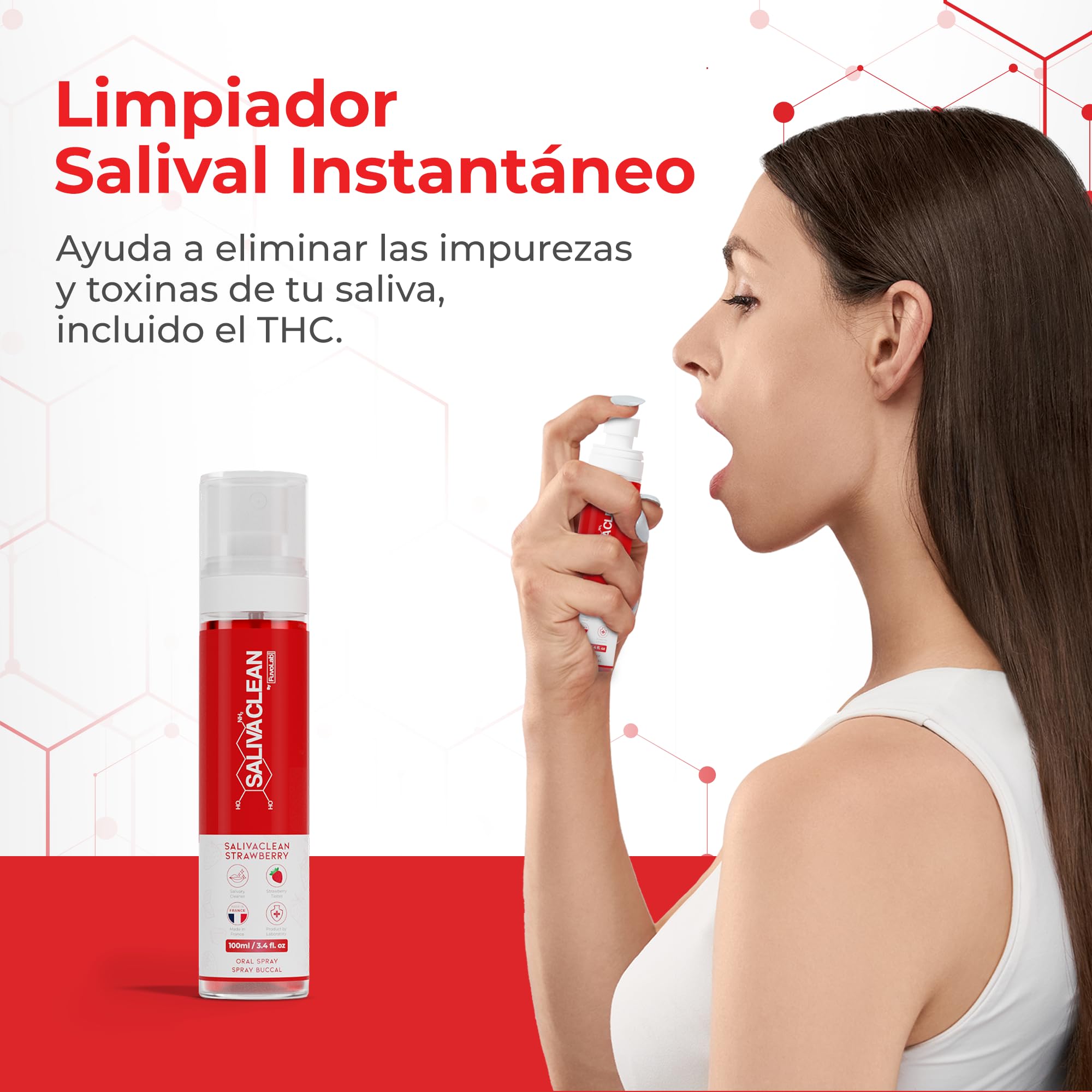 SalivaClean Anti-THC Spray Bucal 100 ml Fresa | Detox Salival Instantáneo | Limpiador Bucal y de Saliva | Spray Detox Anti THC