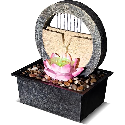 Vipush Tabletop Water Fountain, Zen Peaceful Water Meditation Decor, Desktop Fountain Home and Office Decoration,Indoor Waterfall Feature with LED Light Transform Your Space 8X6X12in