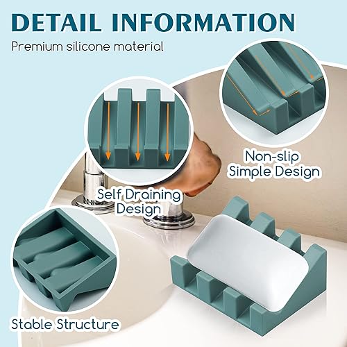 Miniatura 31 de Jabonera de silicona para barra de jabón para ducha, baño, bandeja de secado de cascada autodrenante, mantiene las barras de jabón limpias en seco
