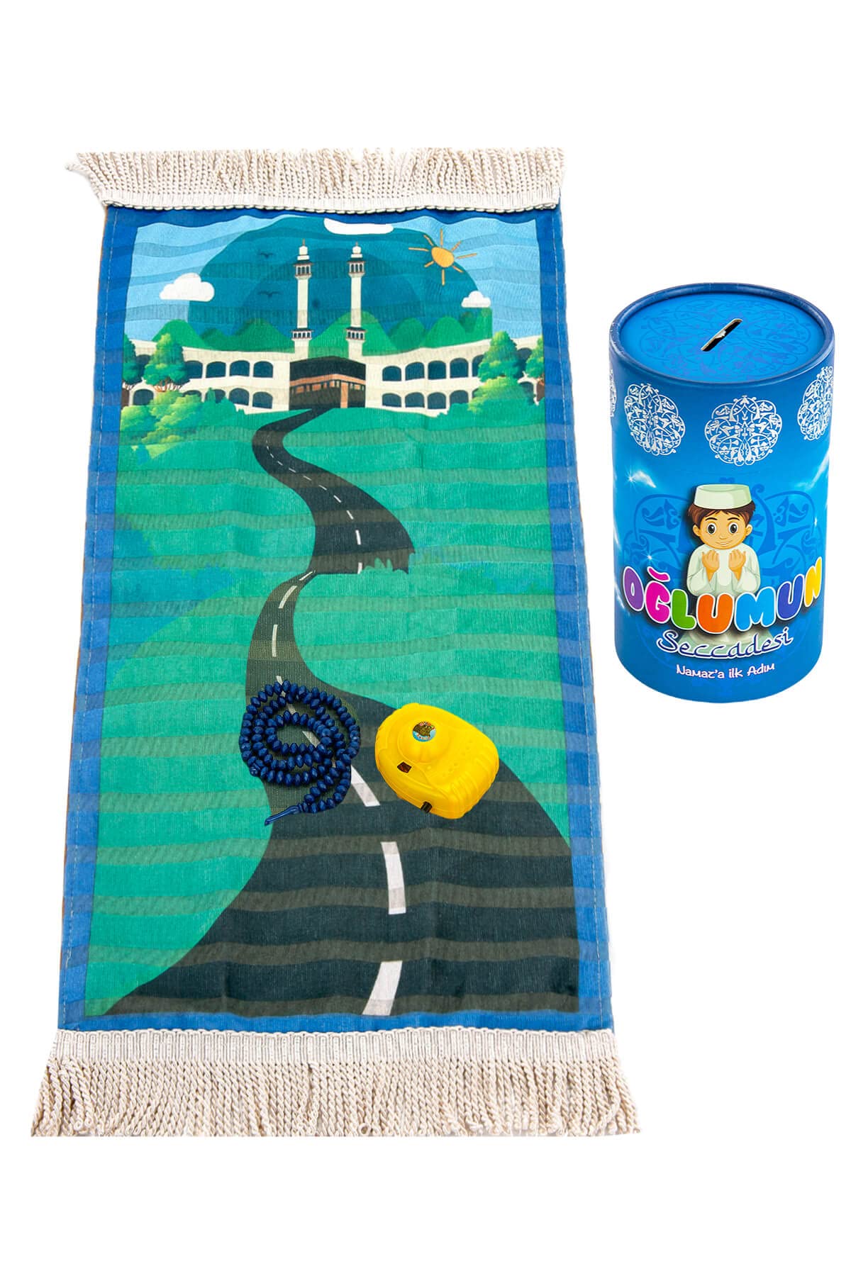 ihvan onlineMuslim Prayer Rug for Small Size with Moneybox & Prayer Beads | Janamaz | Sajadah | Soft Islamic Prayer Rug | Islamic Gifts | Small Size Prayer Carpet Mat, Blue