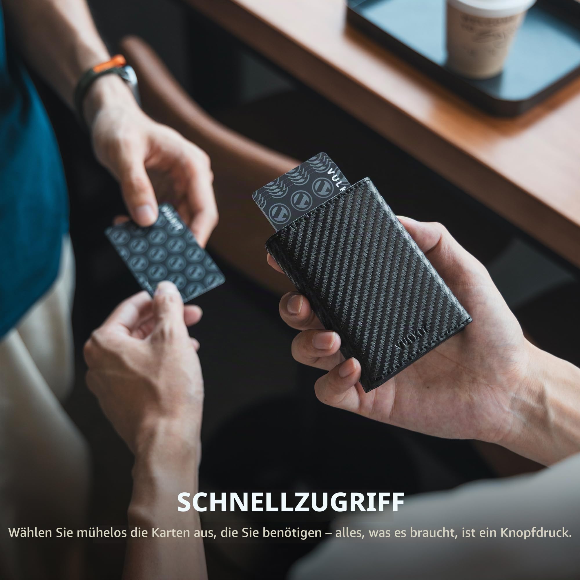 VULKIT Kreditkartenetui RFID-blockierende Pop-Up-Kartentasche aus Echtem Leder mit Geldscheinfach, Ausweisfenster, Münzfach und Magnetverschluss
