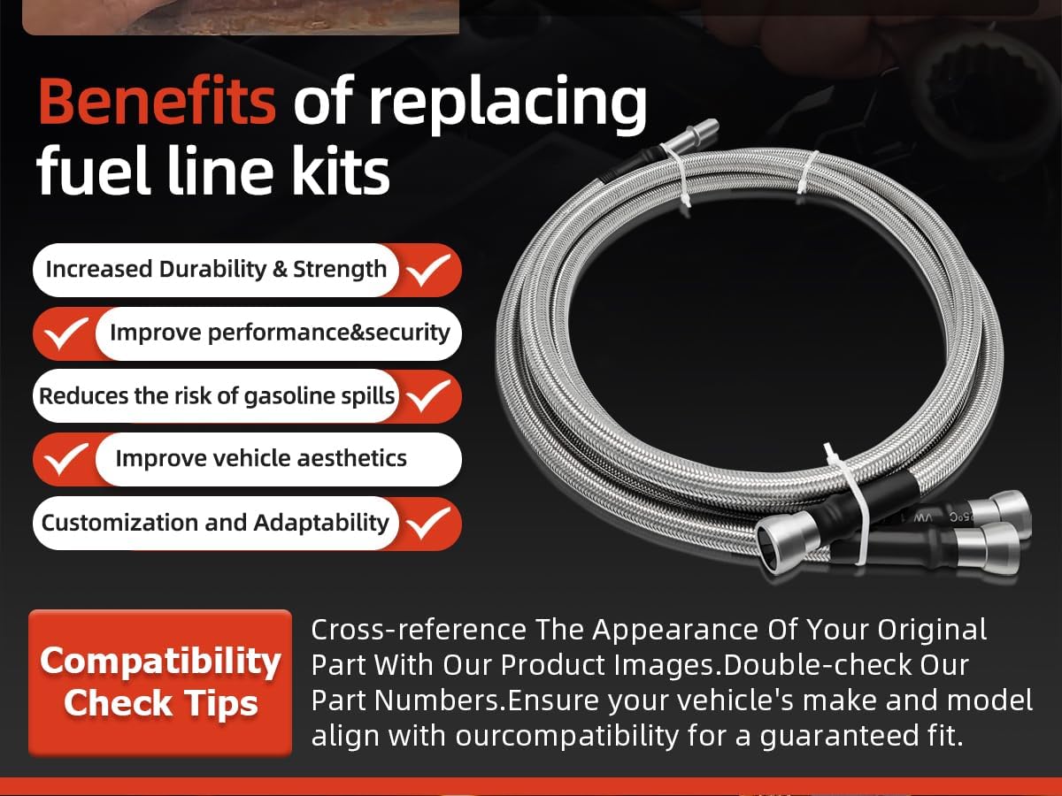 Fuel Line 819-840 Compatible with 1999-2003 Chevy Silverado 1500 2500 HD 3500 GMC Sierra 1500 2500 HD 3500,819840 Flexible Stainless Steel Braided Fuel Hose Set OE#819-840 15043857 15765803