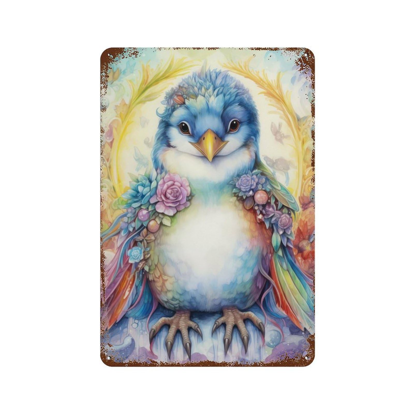 Aged Metal Wall Plaque with Adorable Little Penguin Design 11.8"x7.9", for Shed, Workshop And Garage Wall Decor, Decorative Metal Wall Art