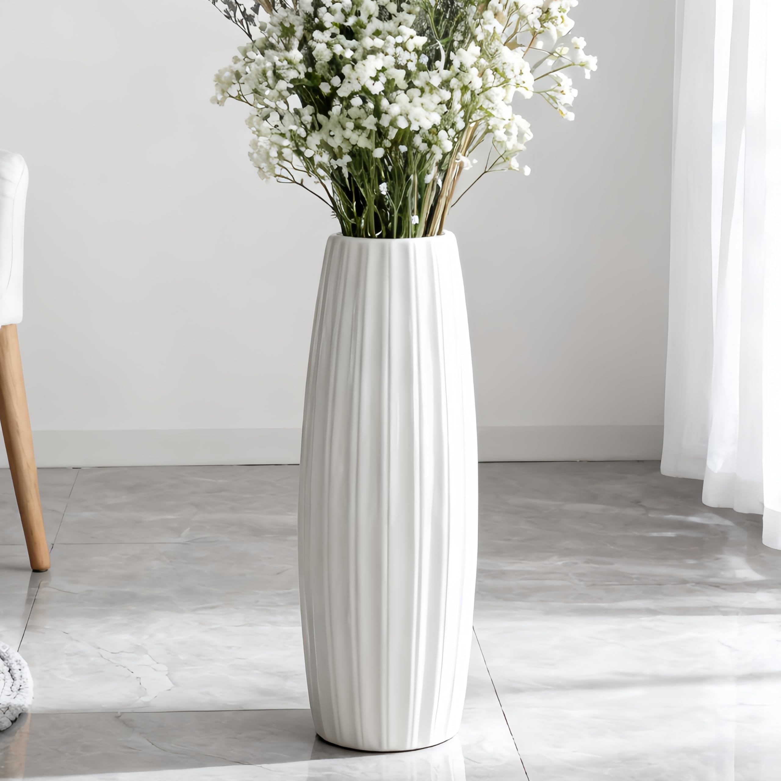 DJYY Tall White Ceramic Vase, Large Decorative Flower Vase for Living Room,Bedroom, Office, Modern Home Decor, Glossy Glaze,Wedding Centerpiece