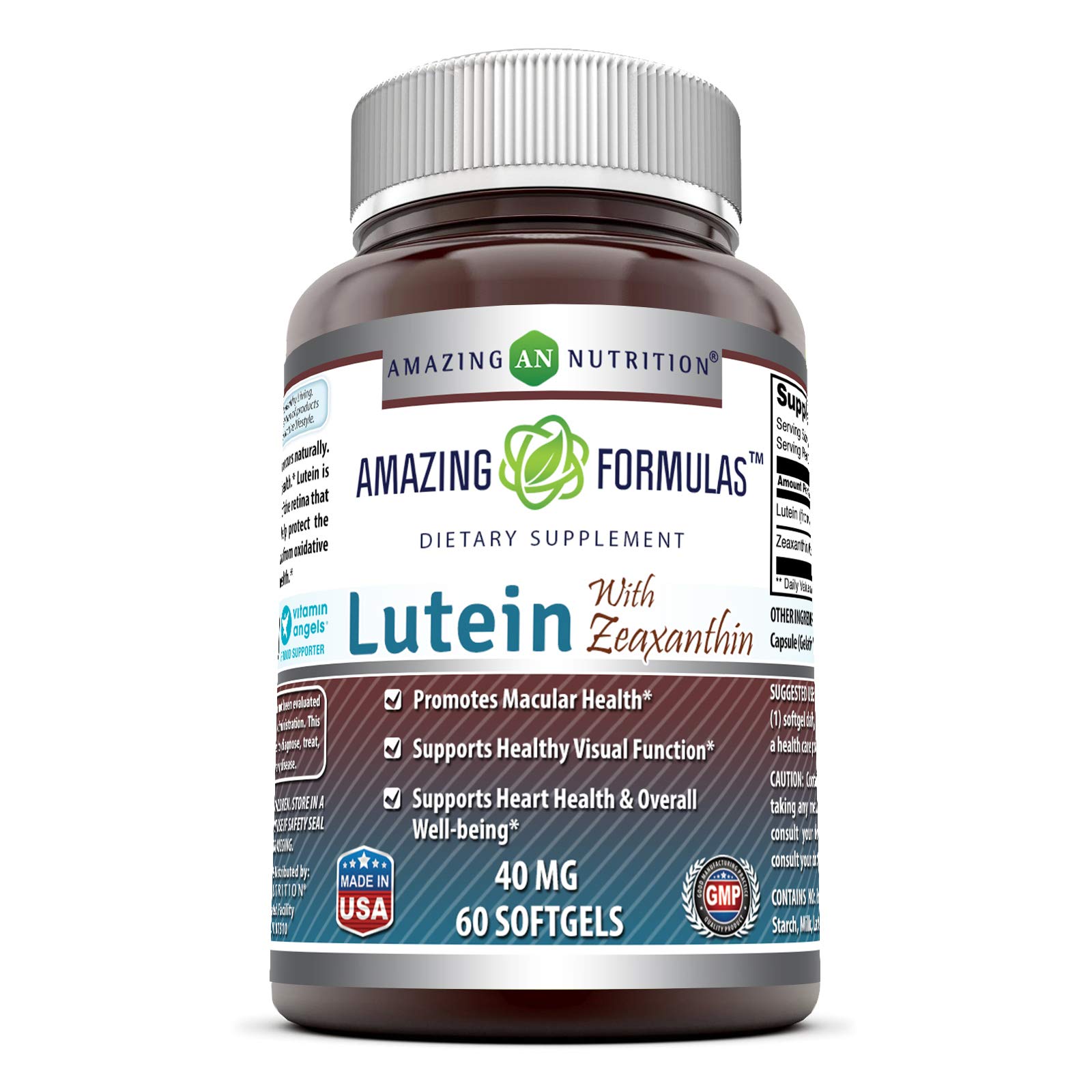 Amazing Formulas Lutein 40 mg with Zeaxanthin 1600 mcg | Softgels Supplement | Non-GMO | Gluten Free | Made in USA (40 mg, 60, Count)