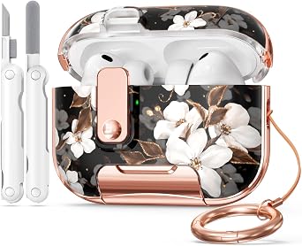 for Apple AirPod Pro 3 Case 2025 with Lock,Clear TPU Floral AirPod Pro 3 Generation Case Cover for Women Girly, iPod Pro 3 Cases with Keychain & Cleaner Kit- Black Gold Flower