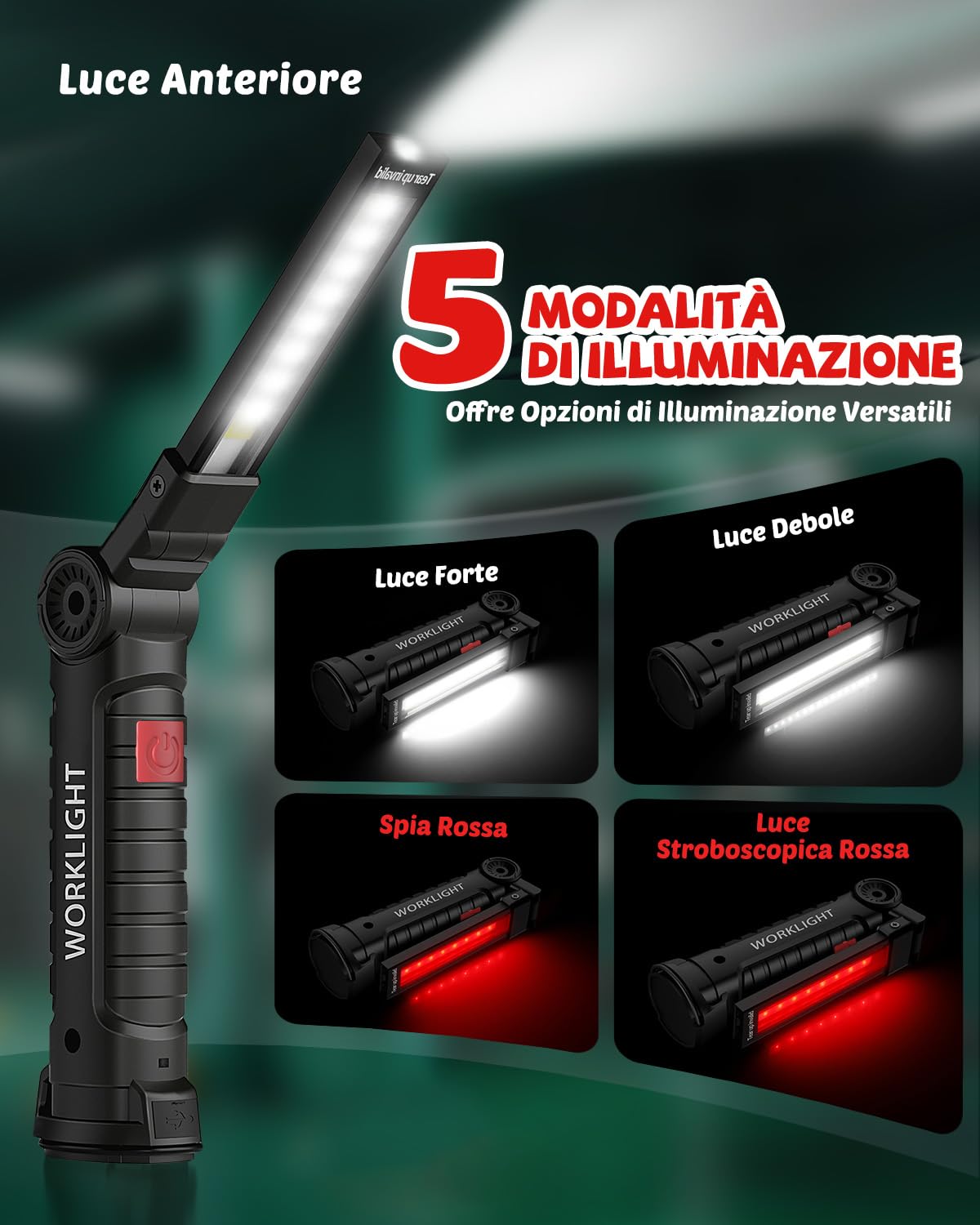 Coquimbo Regalo Uomo Torcia LED Lampada da Lavoro USB Ricaricabile COB Lampade di Ispezione Pieghevole con Base Magnetica e Gancio per Auto/Campeggio/Home e di Emergenza Uso (2 Pezzi)