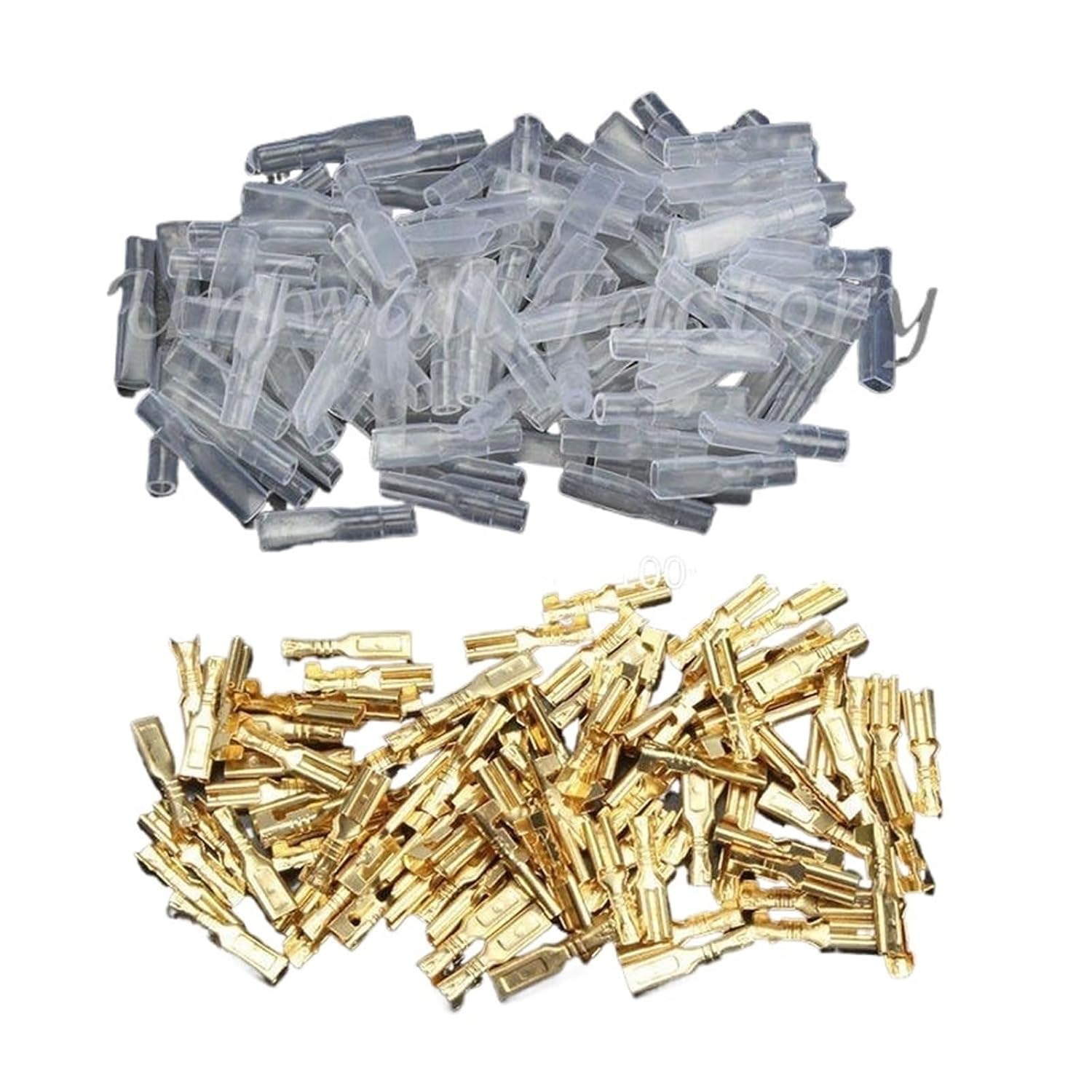 200Pcs Female Crimp Terminal Connector 2.8/4.8/6.3mm Gold Brass Car Speaker Electric Wire Connectors Set 22-16 AWG(100 4.8mm Silver)