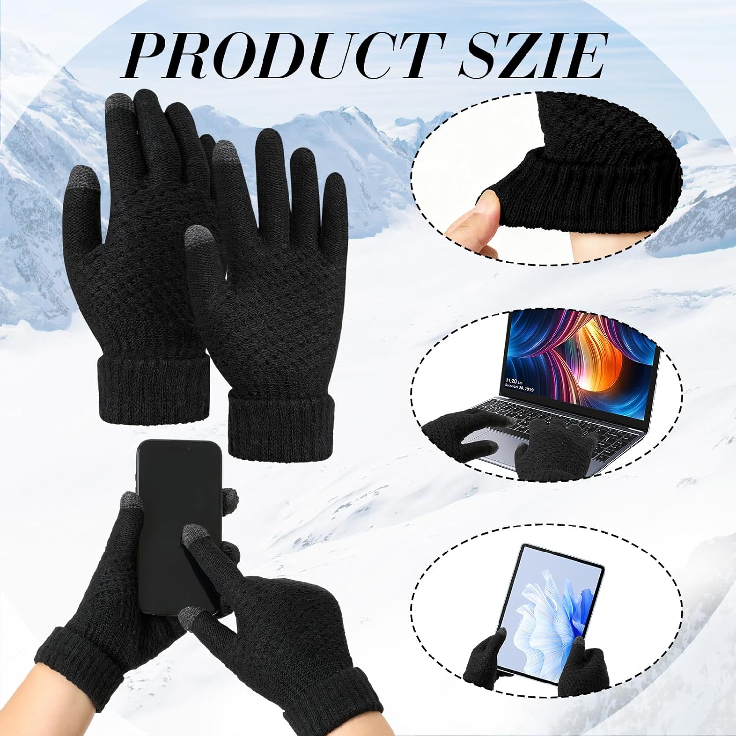 9 Pcs Women Hat Scarf Gloves Winter Set, Warm Knitted Beanie Hat Circle Neck Scarves and Touchscreen Gloves Warmer Winter Set Gifts for Women - Image 4