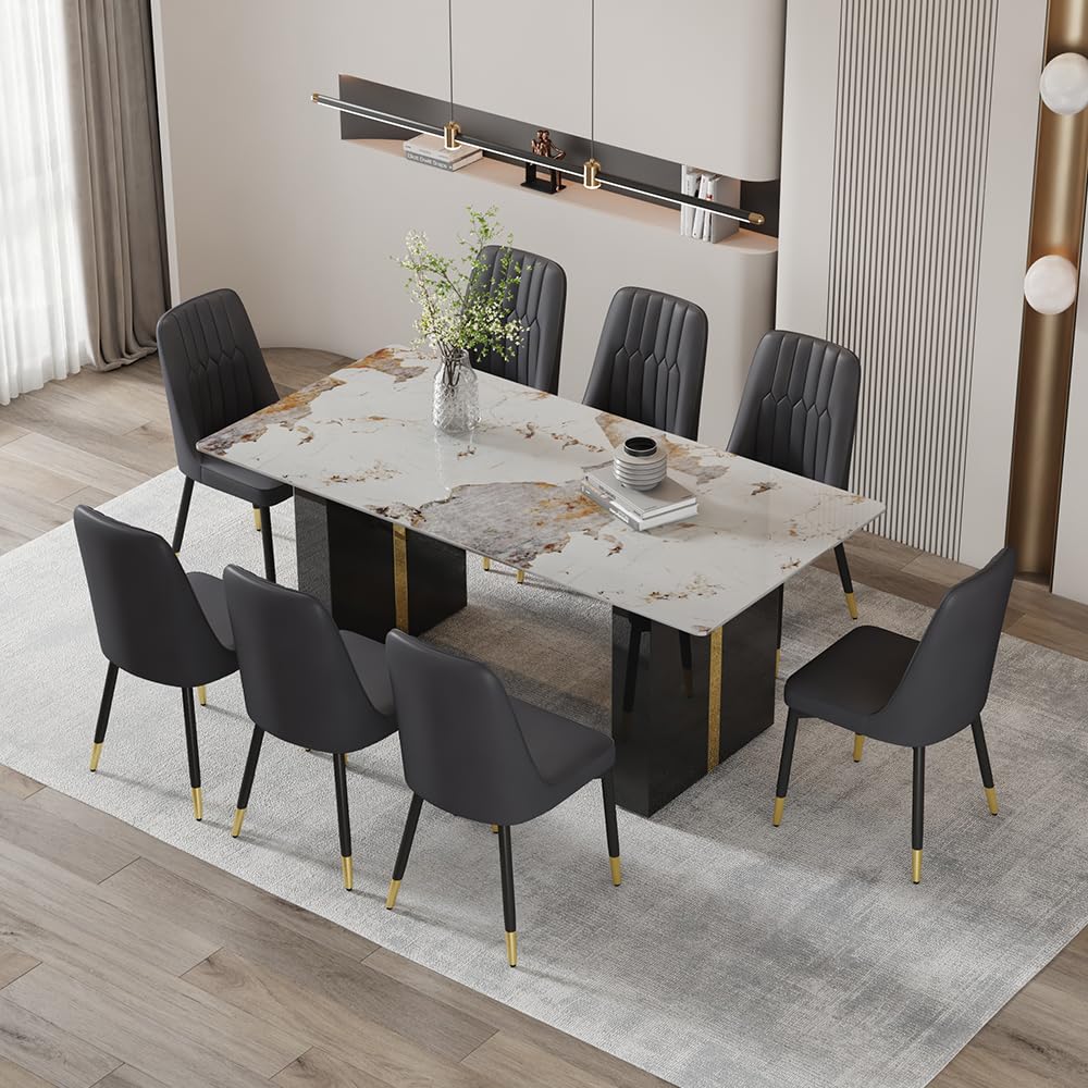 MUUOKY faux marble dining table set for 8 with black and gold legs