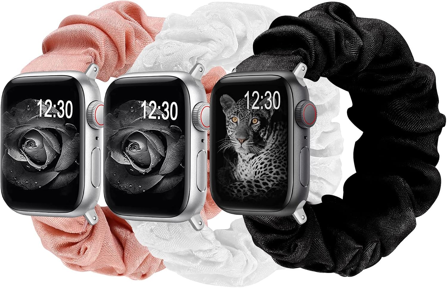 TOYOUTHS 3 Packs Compatible with Apple Watch Band Scrunchies 49mm(Ultra)/45mm/44mm/42mm Cloth Soft Pattern Printed Fabric Bracelet Women IWatch Elastic Scrunchy Band Series SE 8 7 6 5 4 3 2 1 M/L